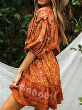 Load image into Gallery viewer, Mini Dress, Boho Dress,Brown Floral Print