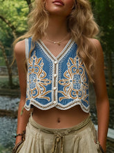 Load image into Gallery viewer, Denim Floral Embroidery ,Suspender Vest ,Sequin Waistcoat Streetwear