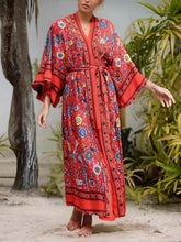 Load image into Gallery viewer, Red Peacock Floral ,bohemian Kimono,Boho Maxi robe
