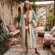 Load image into Gallery viewer, Boho Kimono,Bikini Cover-ups ,Gypsy Green Floral