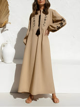 Load image into Gallery viewer, Retro Floral Emberoidered, Linen Cotton Vacation, Boho Maxi Dress