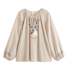 Load image into Gallery viewer, Floral Embroidery, Linen Cotton Blouse, Boho Shirts