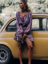 Load image into Gallery viewer, Mini Dress, Boho Dress,Purple Floral Print