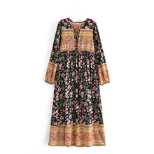Load image into Gallery viewer, Black Floral Print ,Bohemian Maxi Dress ,Boho Dress