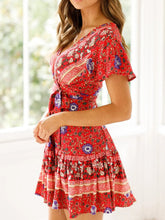Load image into Gallery viewer, Wrap Mini Dress, Boho Sundress,Floral Print