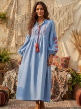 Load image into Gallery viewer, Retro Floral Emberoidered, Linen Cotton Vacation, Boho Maxi Dress