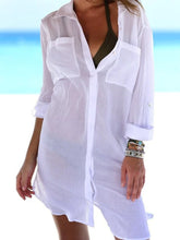 Load image into Gallery viewer, White Pocket ,Bohemian Mini Dress ,Boho Shirt Dress