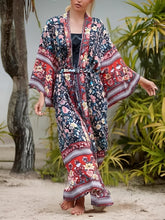 Load image into Gallery viewer, Black Floral Print ,Bohemian Kimono Beach ,Boho Cover-ups