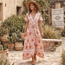 Load image into Gallery viewer, Floral Print ,Bohemian Maxi Dress,Boho Wrap Dress