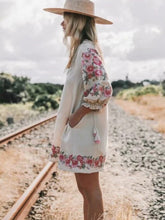 Load image into Gallery viewer, Linen Boho Dress,Flower Embroidery ,Bohemian Dress