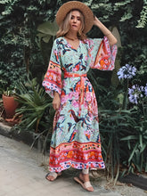 Load image into Gallery viewer, Green Peacock Floral ,Bohemian Kaftan ,Boho Maxi Dress
