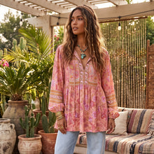 Load image into Gallery viewer, Pink Floral Print,Bohemian Shirt ,Boho Blouse