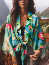 Load image into Gallery viewer, Green Crane Print,Boho Kimono , Bikini Cover-ups