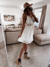 Load image into Gallery viewer, White Hollow Out ,Boho Mini Dress,Bohemian Sundress