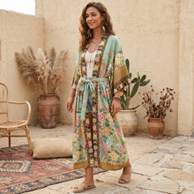 Load image into Gallery viewer, Boho Kimono ,Bikini Cover-Ups,Green Peacock Print