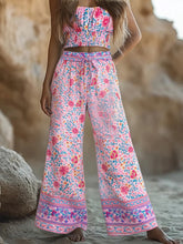 Load image into Gallery viewer, Pink Floral Print, Two Piece Outfits ,Boho Sets