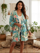 Load image into Gallery viewer, Boho Kimono,Bikini Cover-ups ,Crane Floral Print