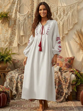 Load image into Gallery viewer, Retro Floral Emberoidered, Linen Cotton Vacation, Boho Maxi Dress
