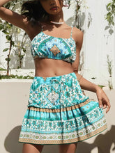 Load image into Gallery viewer, Boho Sets,Mini Tops and Skirts,Green Floral Print
