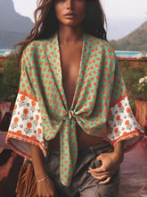 Load image into Gallery viewer, Bohemian Kimono, Boho Bikini Cover-ups,Green Floral Print