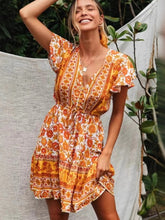 Load image into Gallery viewer, Mini Dress, Boho Dress,yellow Floral Print