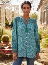 Load image into Gallery viewer, Green Floral Print, Loose Blouses ,Boho Shirts