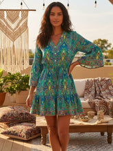 Load image into Gallery viewer, Wild Floral Print,Bohemian Mini Dresses ,Holiday Boho Dress