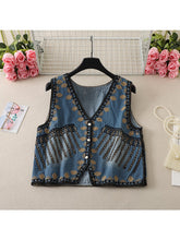 Load image into Gallery viewer, Denim Embroidery ,Suspender Vest ,Sequin Vest Waistcoat