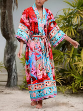 Load image into Gallery viewer, Peacock Red Print,Boho Kimono, Bikini Cover-ups