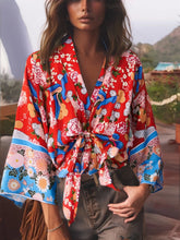 Load image into Gallery viewer, Floral Print Short Robe,Bikini Boho Cover-ups