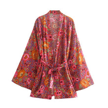 Load image into Gallery viewer, Red Floral Print ,Boho Kimono,bohemian Kimono