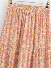 Load image into Gallery viewer, Pink Floral Tiered Boho Maxi Skirt - Elastic Waist Tassel