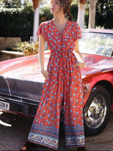 Load image into Gallery viewer, Red Floral Print , Boho Jumpsuit,Bohemian Rompers