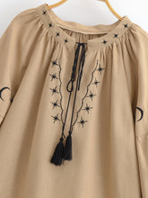 Load image into Gallery viewer, Celestial Embroidered Linen Blouse - Sun Boho Top