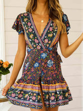 Load image into Gallery viewer, Wrap Mini Dress, Boho Sundress,Floral Print