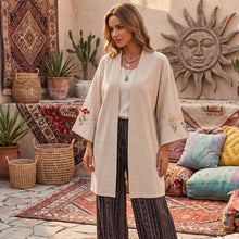 Load image into Gallery viewer, Bohemian Floral Embroidery Cotton Linen Kimono Cardigan