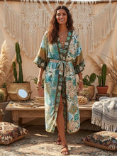 Load image into Gallery viewer, Boho Kimono ,Bikini Cover-Ups,Green Peacock Print