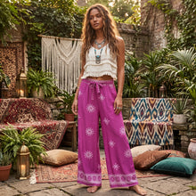 Load image into Gallery viewer, Purple Floral , Wide Leg Pants with Pockets ,Vacation Boho Pant