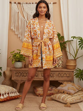 Load image into Gallery viewer, Yellow Floral Print ,Boho Kimono,Bikini Cover-ups