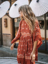 Load image into Gallery viewer, Red Floral Print,Vacation Mini Dress, Boho Sundress