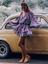 Load image into Gallery viewer, Mini Dress, Boho Dress,Purple Floral Print