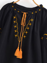 Load image into Gallery viewer, Celestial Embroidered Linen Blouse - Sun Boho Top