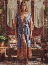 Load image into Gallery viewer, Bohemian Kimono Maxi Robe ,Boho Cover-ups