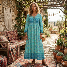 Load image into Gallery viewer, Black Wild Floral ,Beach Bohemian Maxi Dress,Holiday Boho Dress