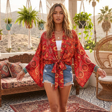 Load image into Gallery viewer, Bohemian Kimono, Boho Bikini Cover-ups,Red Floral