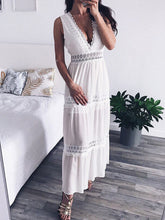 Load image into Gallery viewer, White Hollow Out,Boho Maxi Dress,Bohemian Sundress