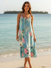 Load image into Gallery viewer, Crane Floral Print ,Bohemian Strap Midi Dress ,Boho Dress