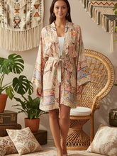 Load image into Gallery viewer, Peacock Floral Print ,Boho Kimono,bohemian Short Robe Kimono
