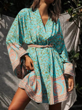 Load image into Gallery viewer, Green Floral Print ,Bohemian Robe,Boho Kimono