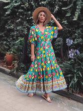 Load image into Gallery viewer, Green Floral Print ,Beach Bohemian Maxi Dress ,Boho Dresses Robe
